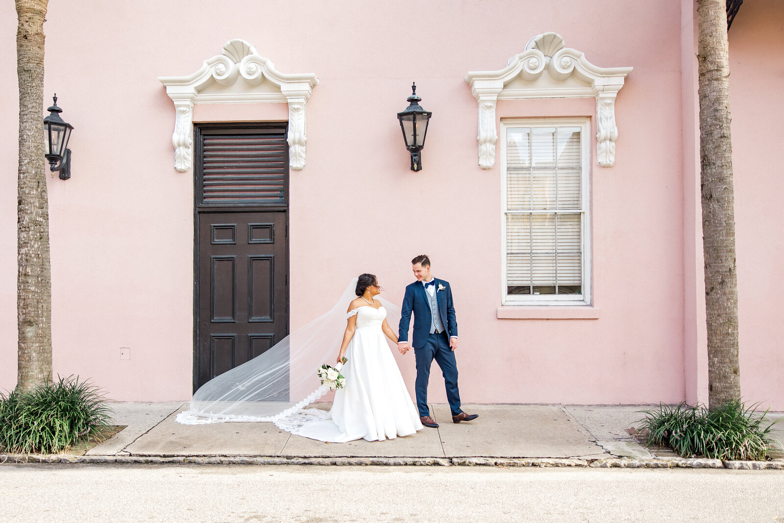 Bride and groom share a kiss after Hilton Head beach wedding in South Carolina.