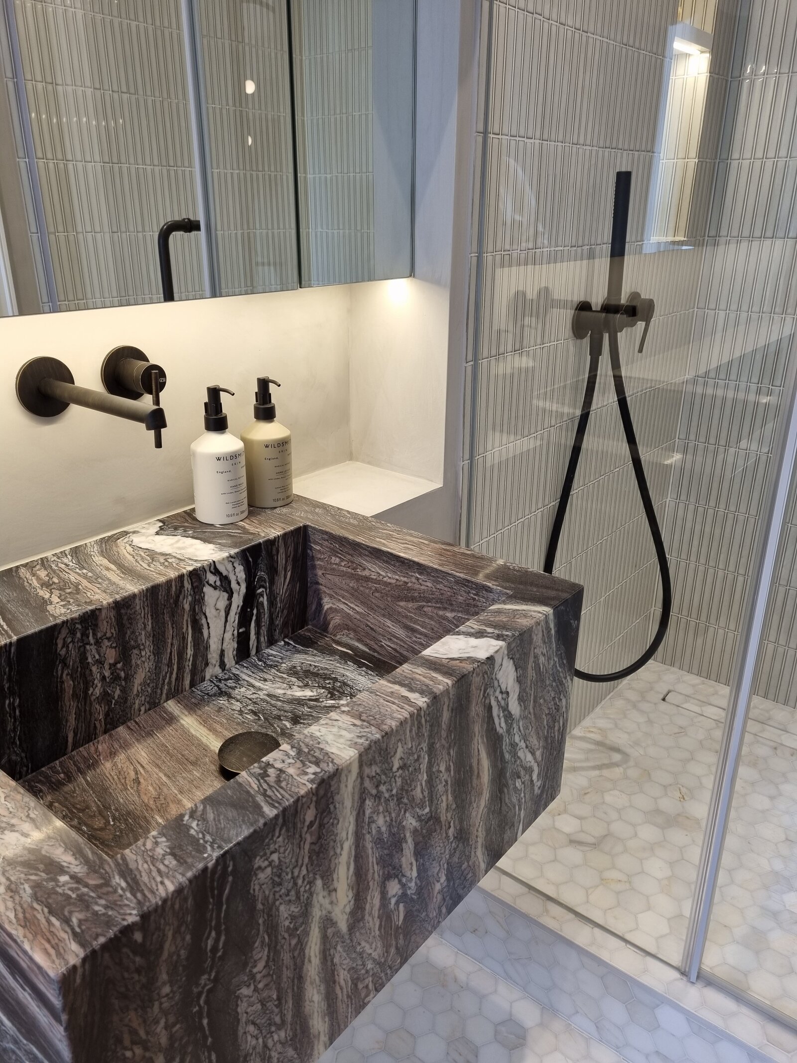 bespoke marble basin and shower