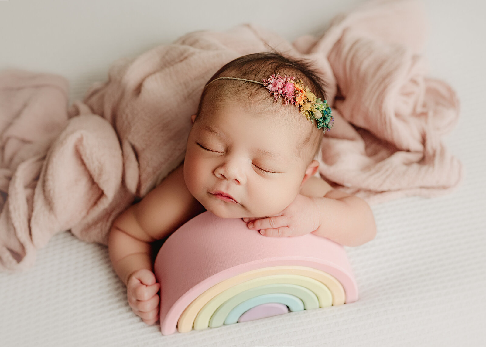 pink rainbow studio newborn baby photoshoot in oswego, ny