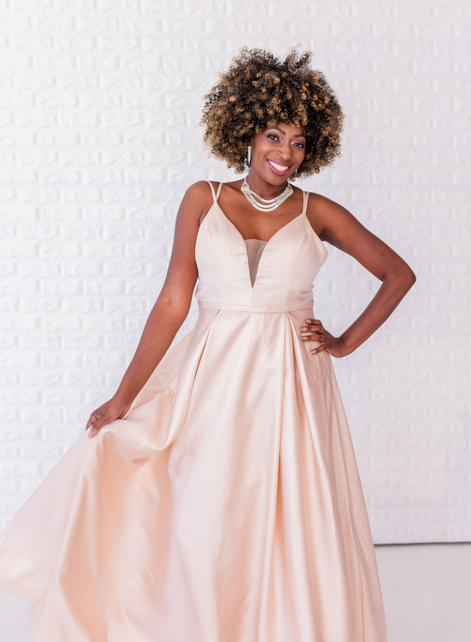 woman showing off her dress