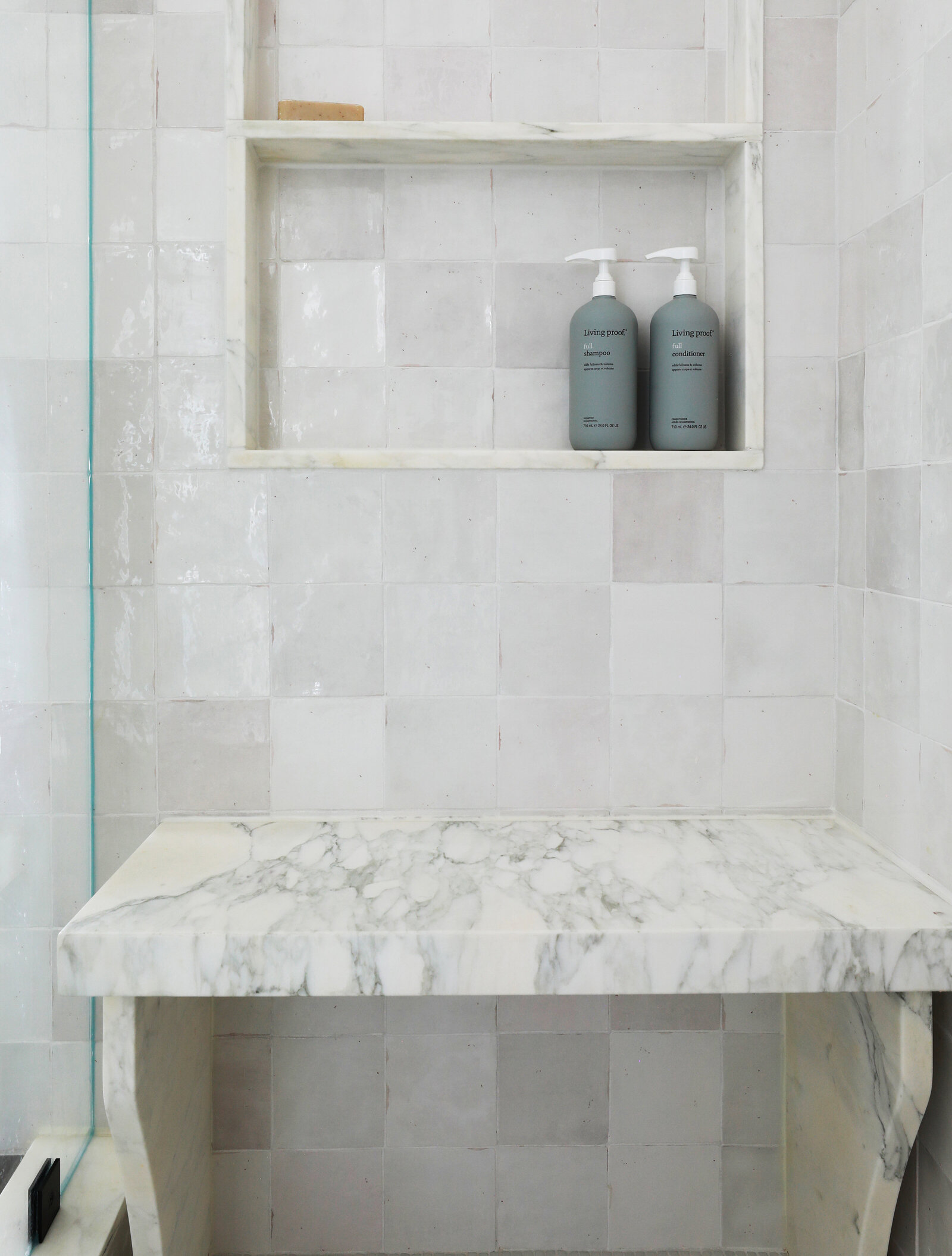 CUSTOM MARBLE NICHE AND BENCH SEAT WITH MARBLE LEG SUPPORTS