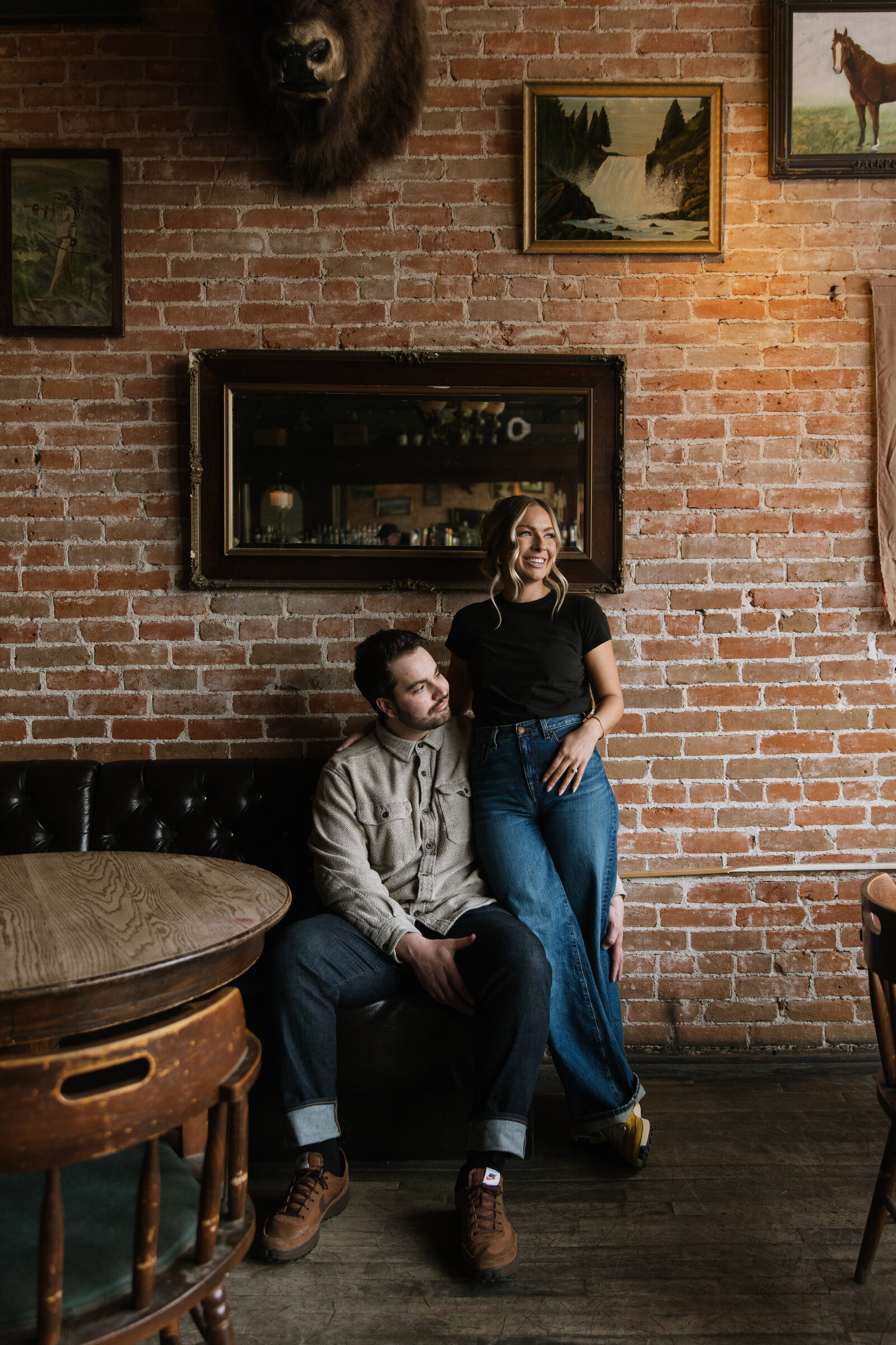 Laid-back bar date night turned engagement session in downtown Boise