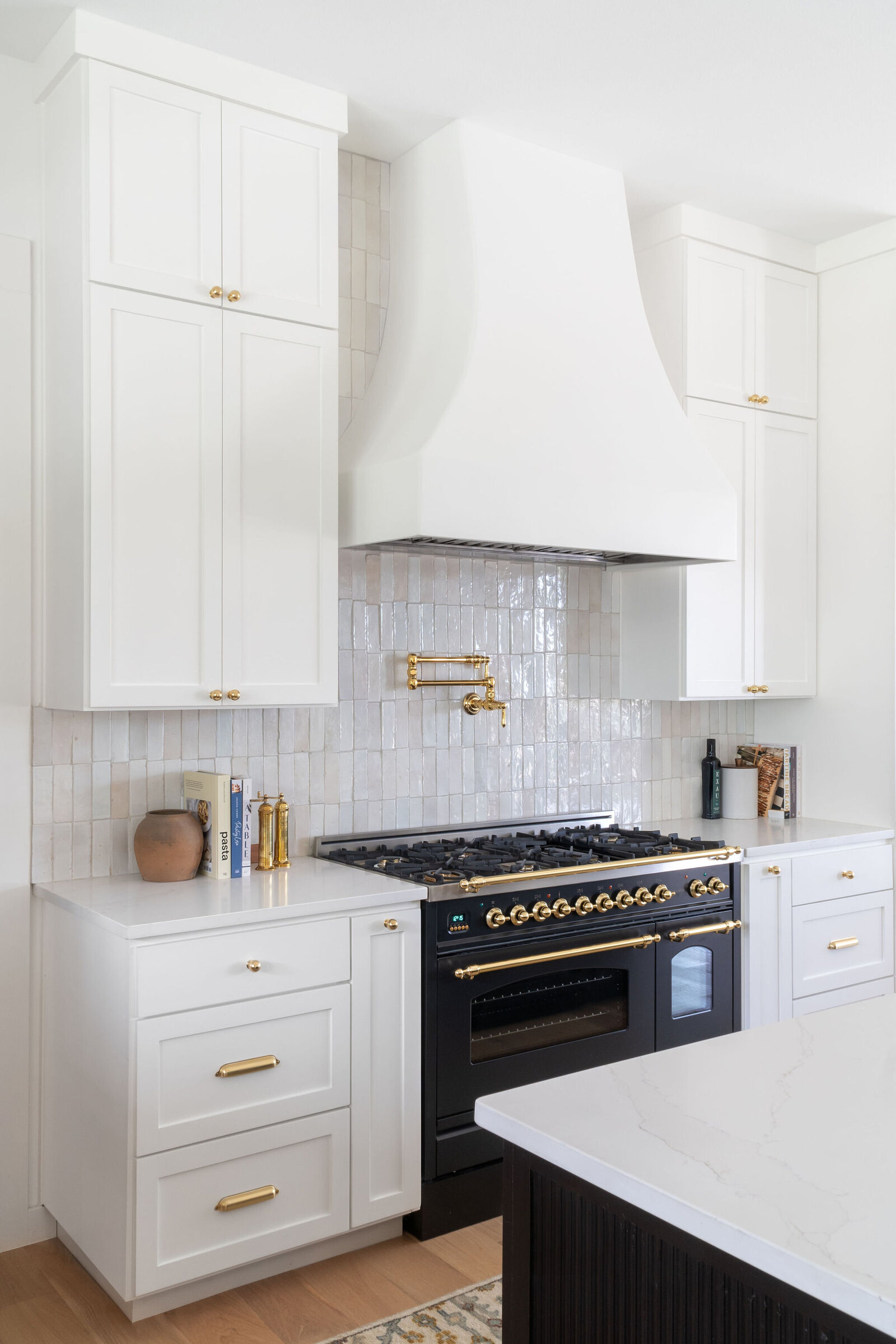 NuelaDesign_White Kitchen with Vertical Zellige Tile Backsplash