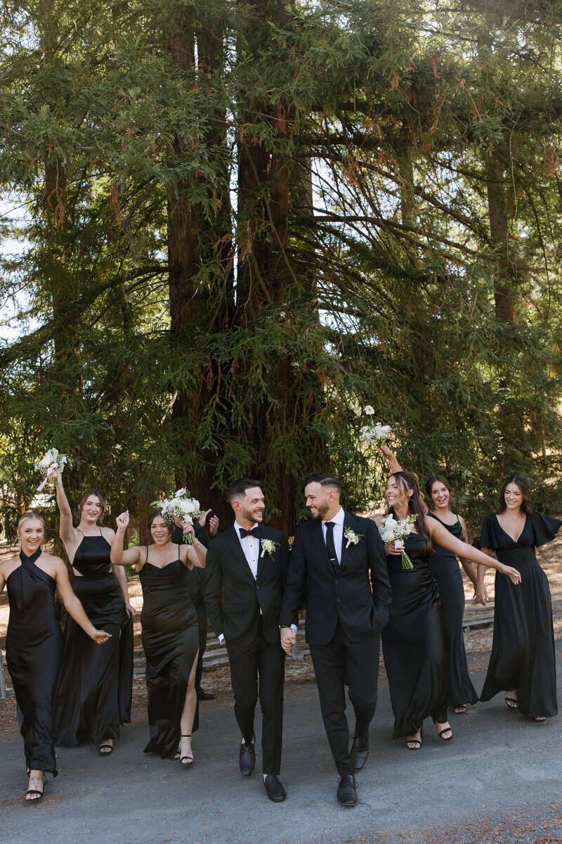 Bridal party walking taken by best northern california wedding photographers