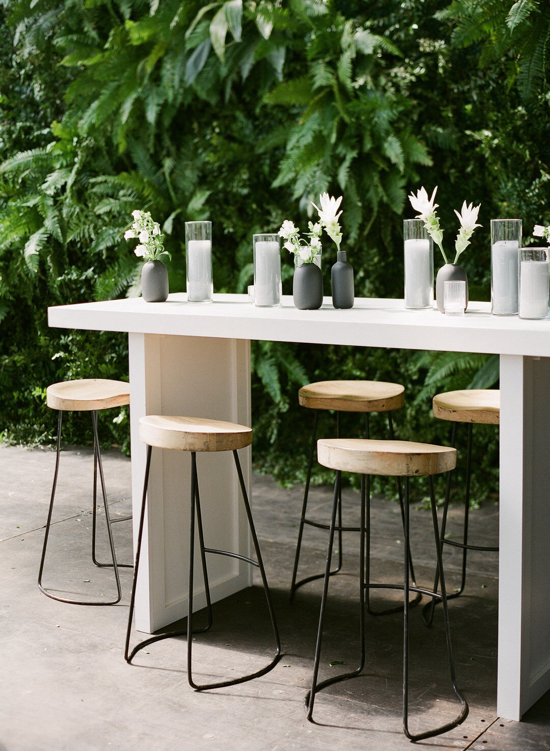 Wedding Reception Cocktail Hour White Table with Stools