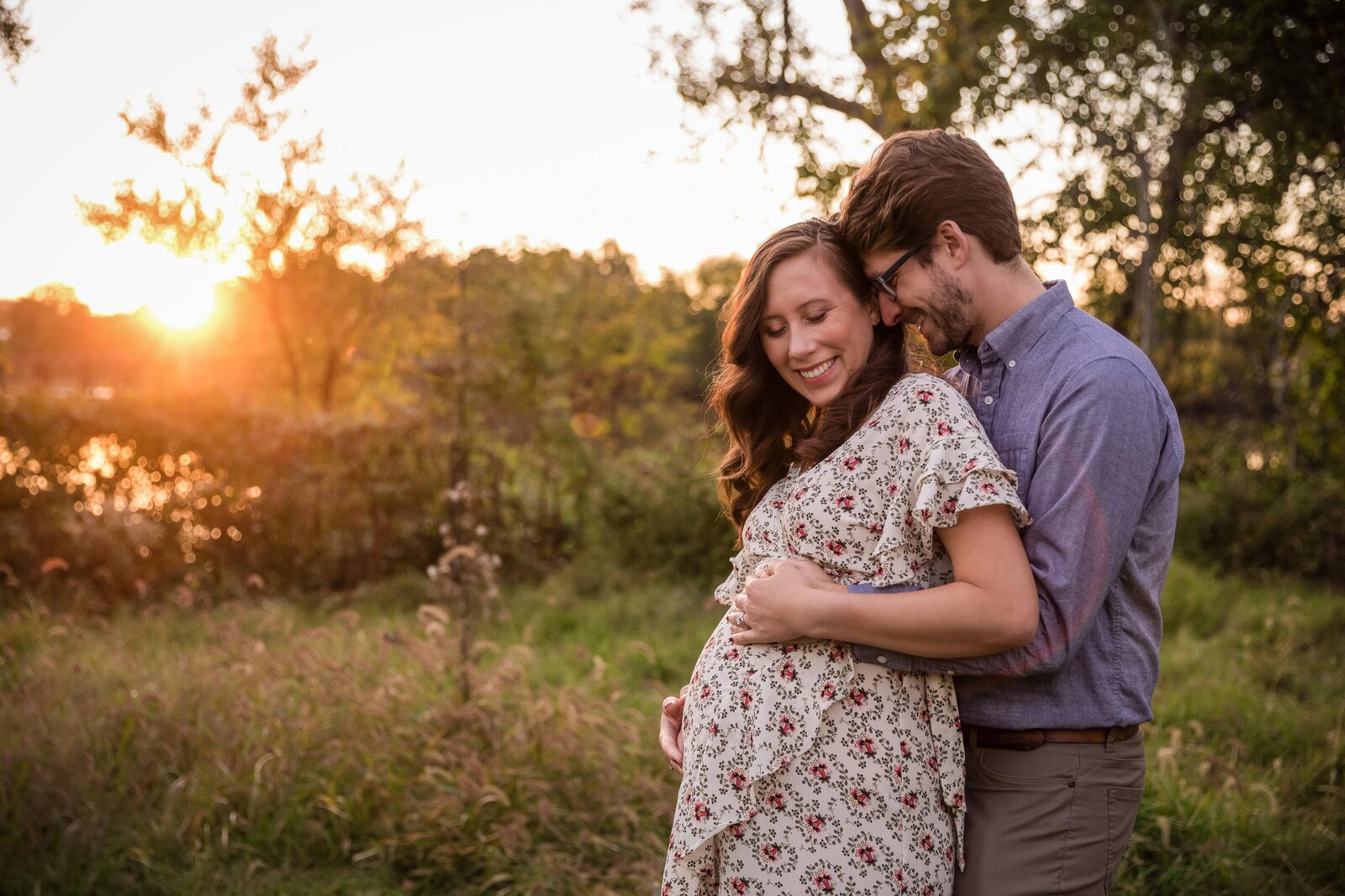 pregnant couple outdoors at sunset for Northern Virginia Maternity photos