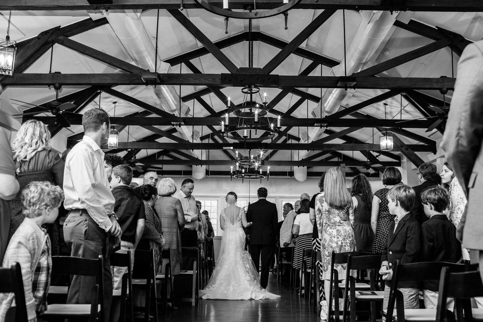 Father walks bride up the aisle, Alhambra Hall, Charleston, South Carolina