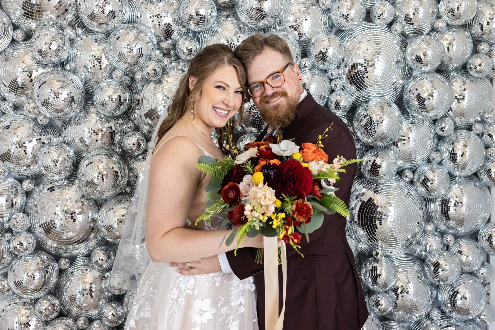 bride-groom-disco-ball-wall-portrait-urban-daisy