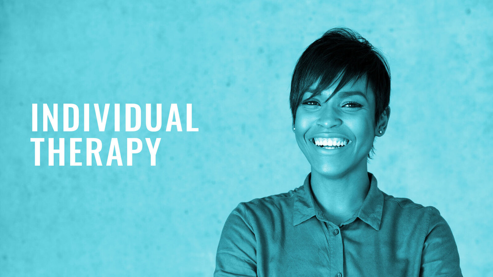 Black woman smiling with words individual therapy