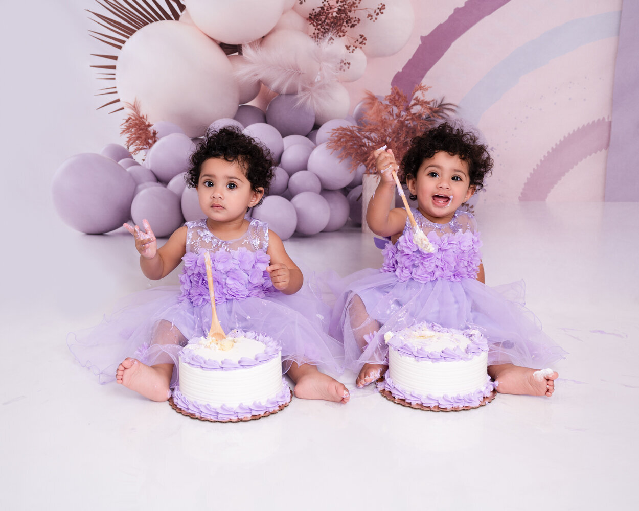 North_Brunswick_NJ_First_Birthday_Twins_Purple_BoHo_Cake_Smash (1)