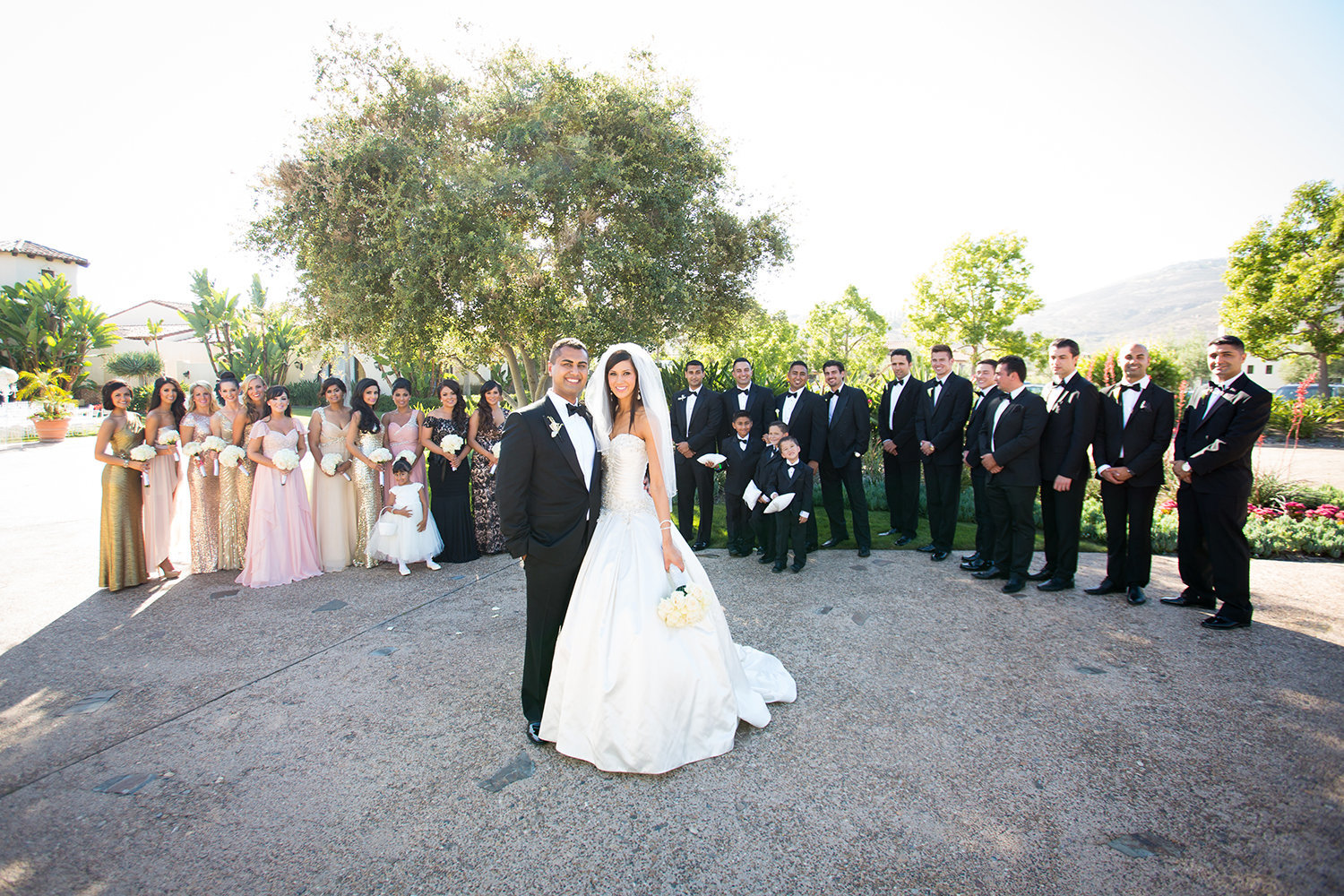 Massive wedding party at the Crosby Club in Rancho Santa Fe