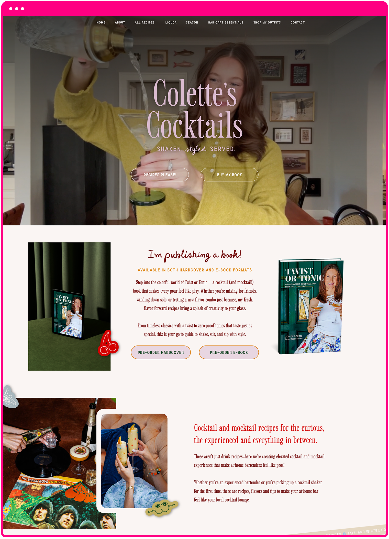 Colette's Cocktails Website for Content Creators