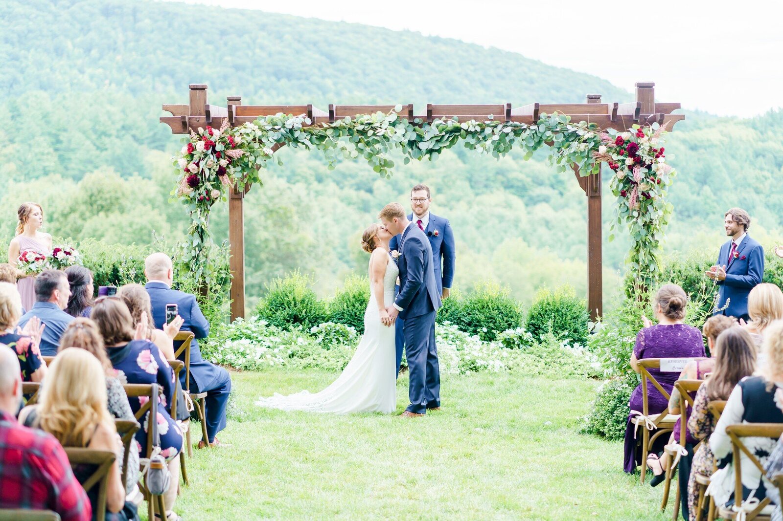 New Hampshire Outdoor Wedding Ceremony First Kiss
