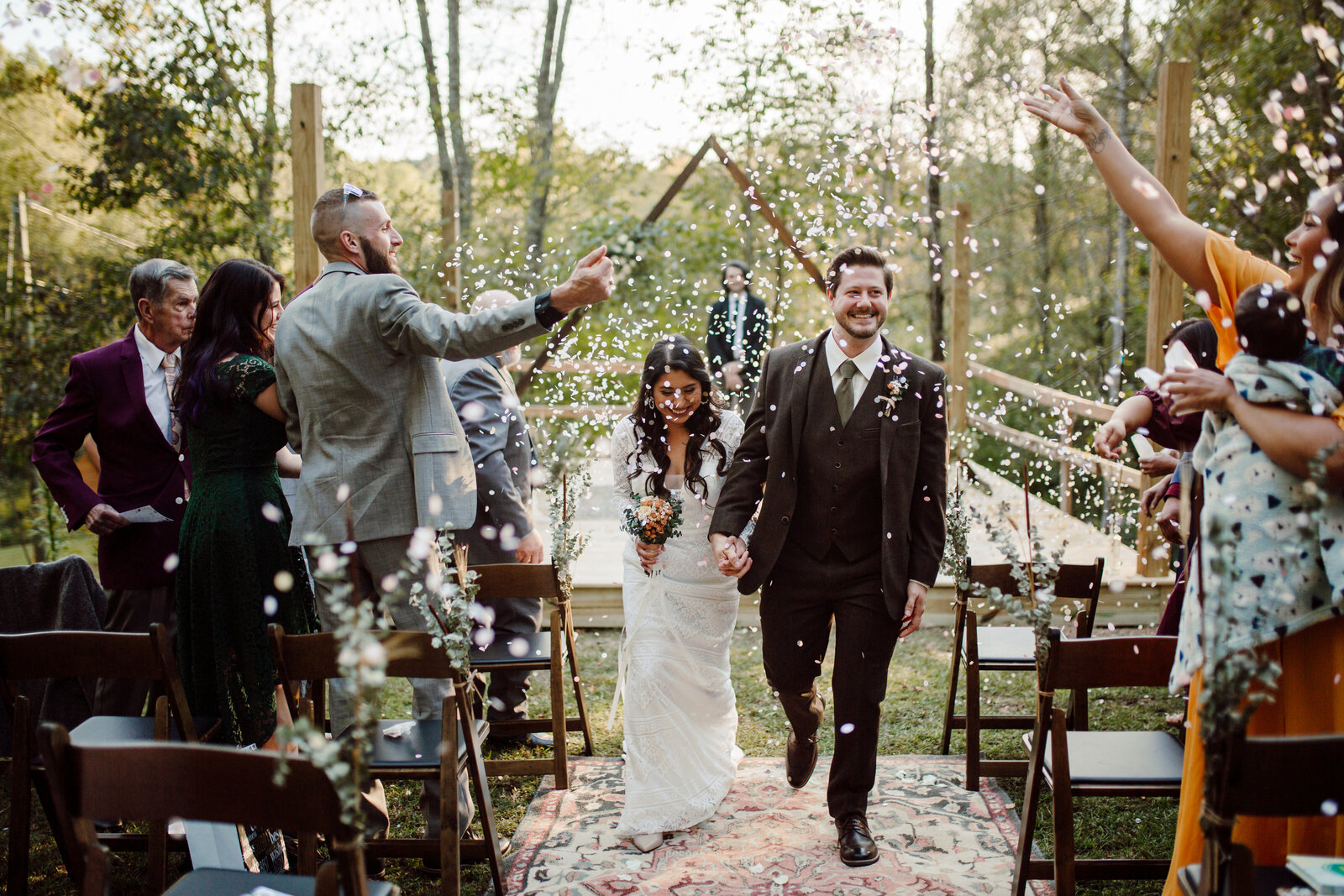 Confetti ceremony exit in a Nashville backyard intimate wedding