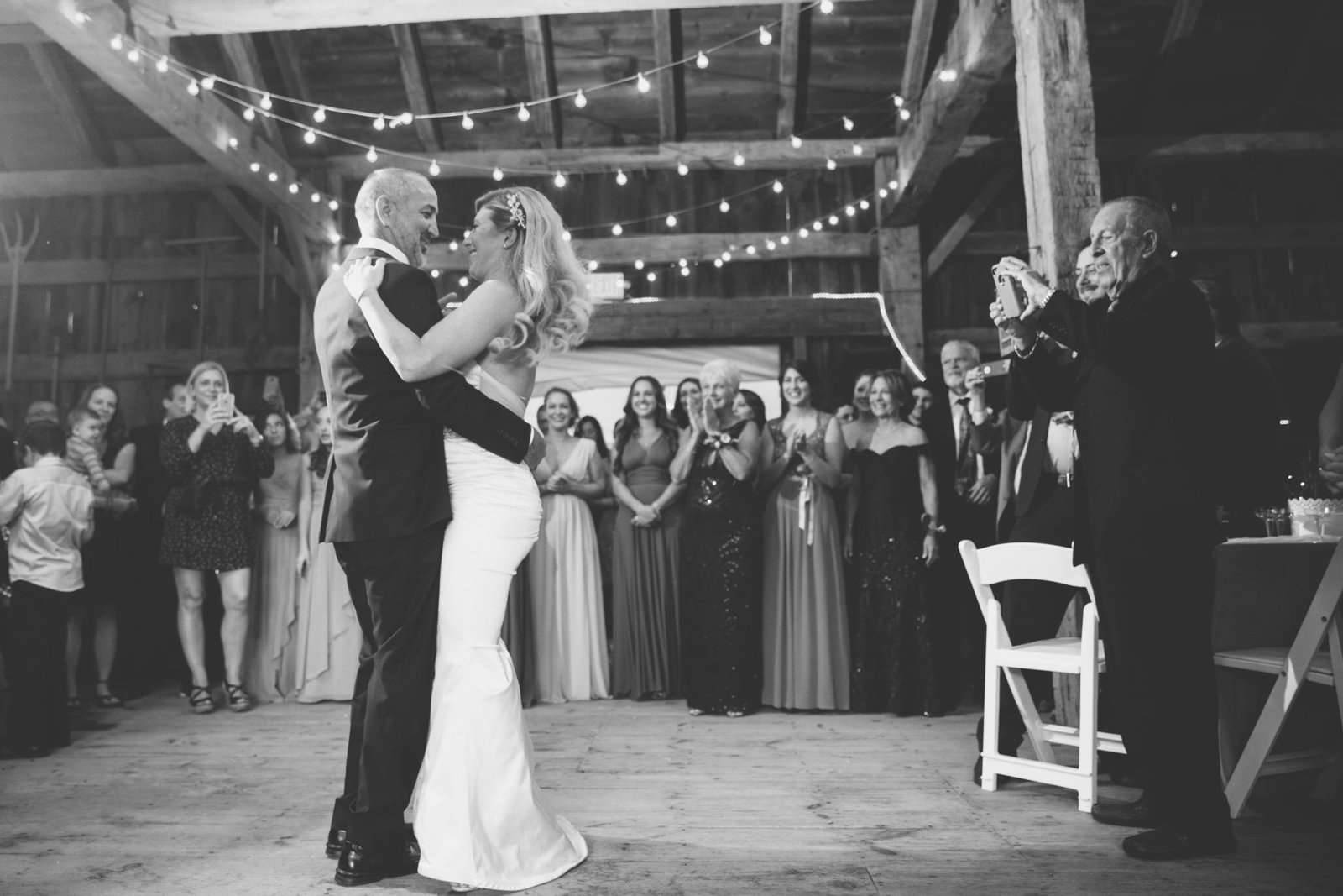 bride and groom dancing their first dance at George Weir Barn