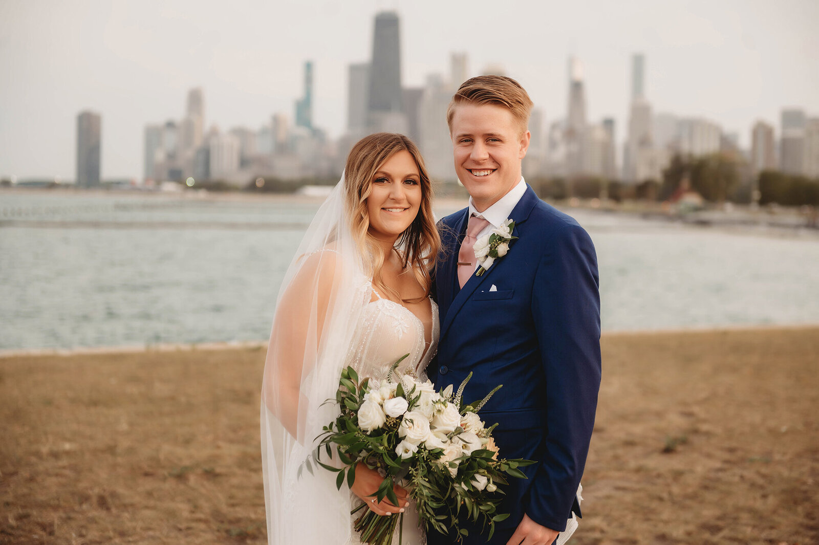 Newlyweds pose for Wedding Photos in Chicago, IL.