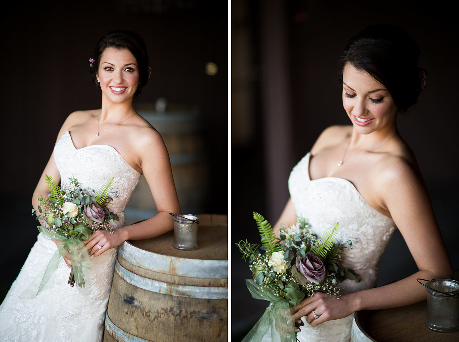 bride in rustic barn