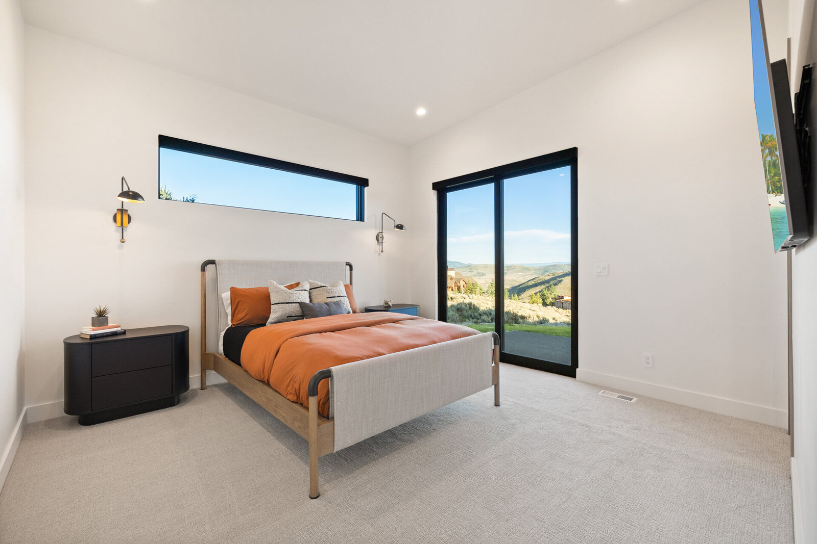 Chalet-and-Co-Park-City-Interior-Designer-modern-bedroom-orange-black-gray