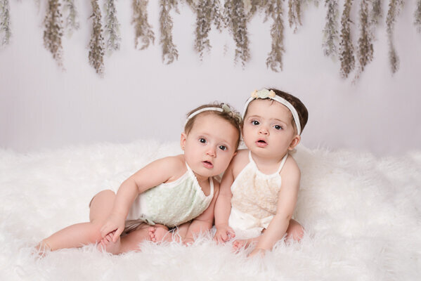 East Brunswick NJ Baby Photographer Sitter Twin Sage Colors