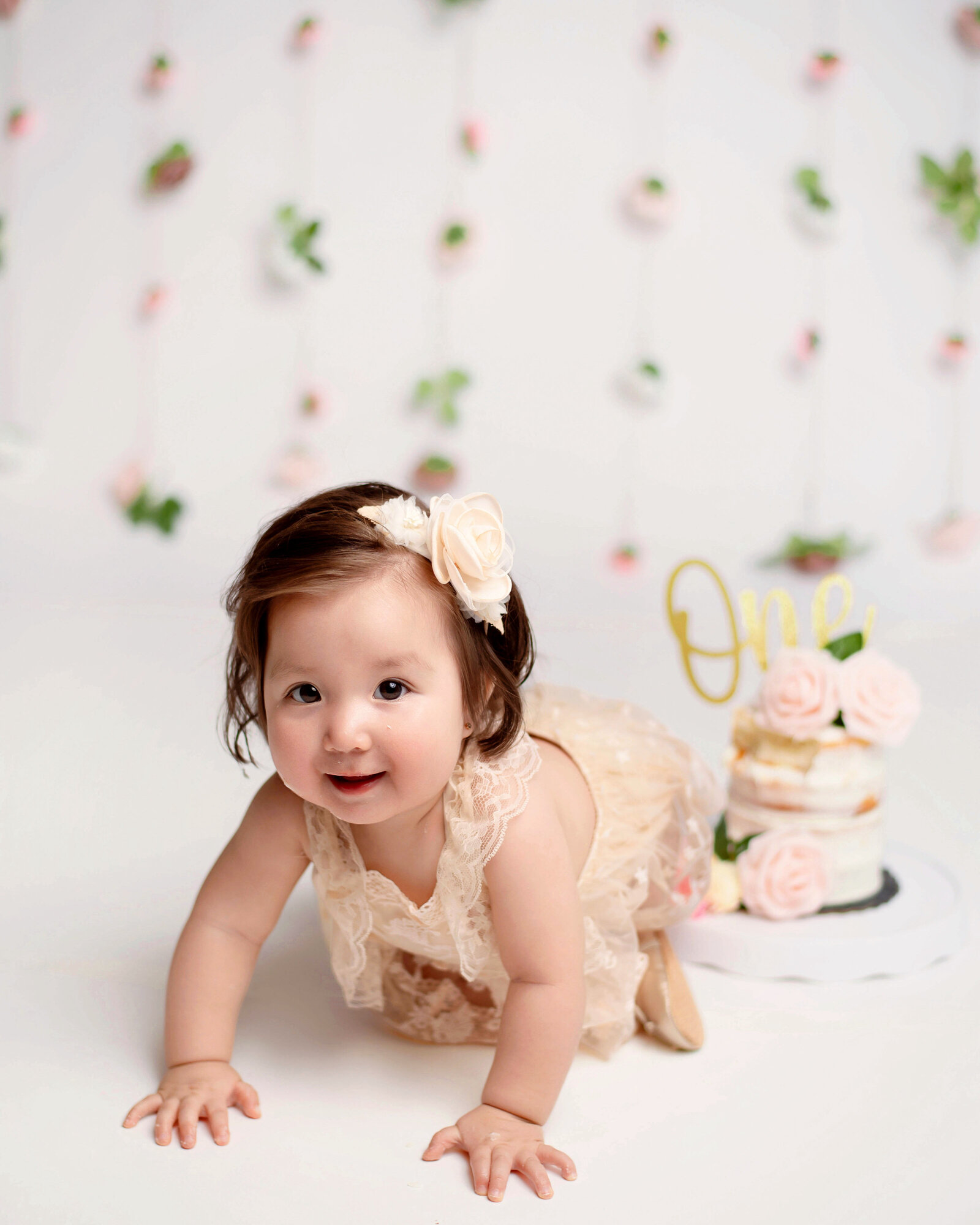 one year old photography floral setup