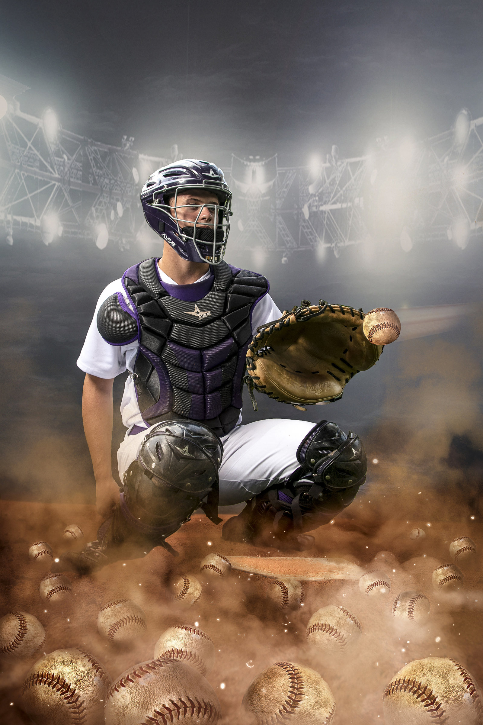 Catcher at Night with Balls
