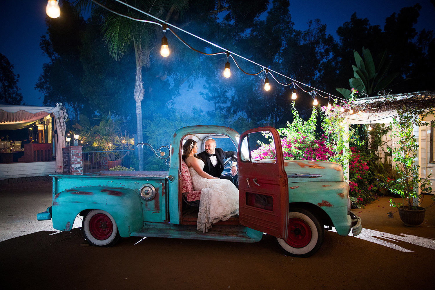 Creative night time portrait at Green Gables in the pickup truck