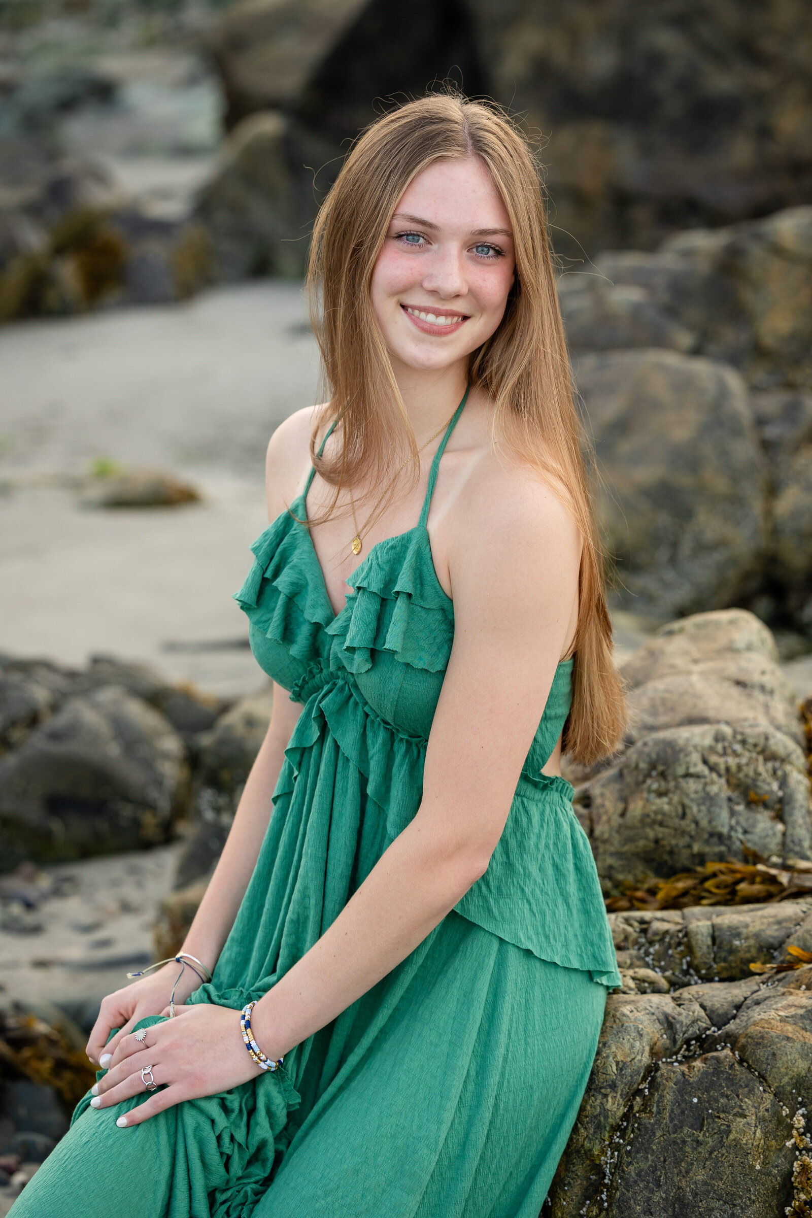 senior-portrait-beach-green-dress-lisa-gilbert-photography