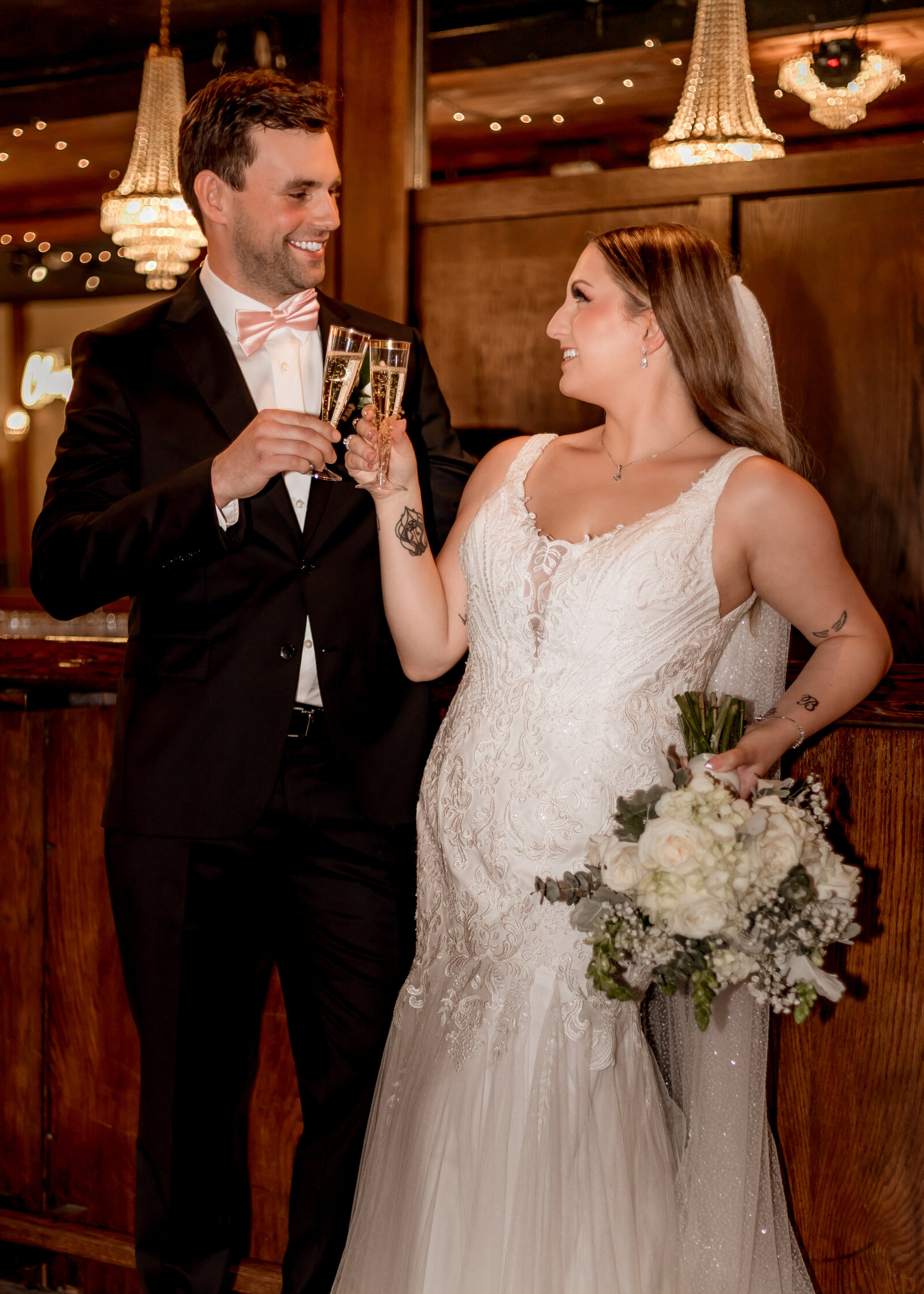Bride and groom toast before their wedding at The Troutdale House by the Sandy River