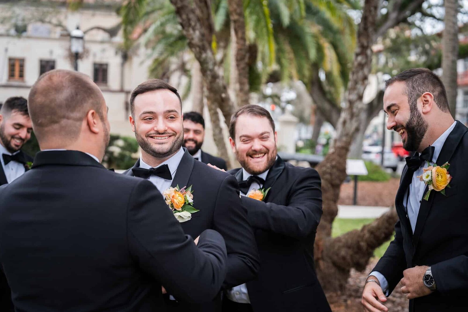 groom and groomsmen candid photos at jewish wedding at Casa Monica in St Augustine wedding Venue