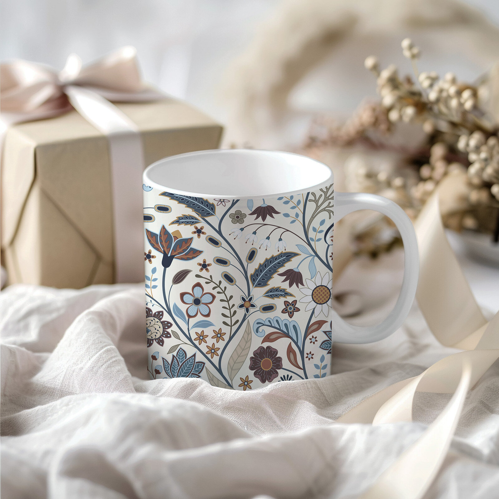 Indian Summer Mug Floral Ditsy Trailing Stylised Green Acre Designs