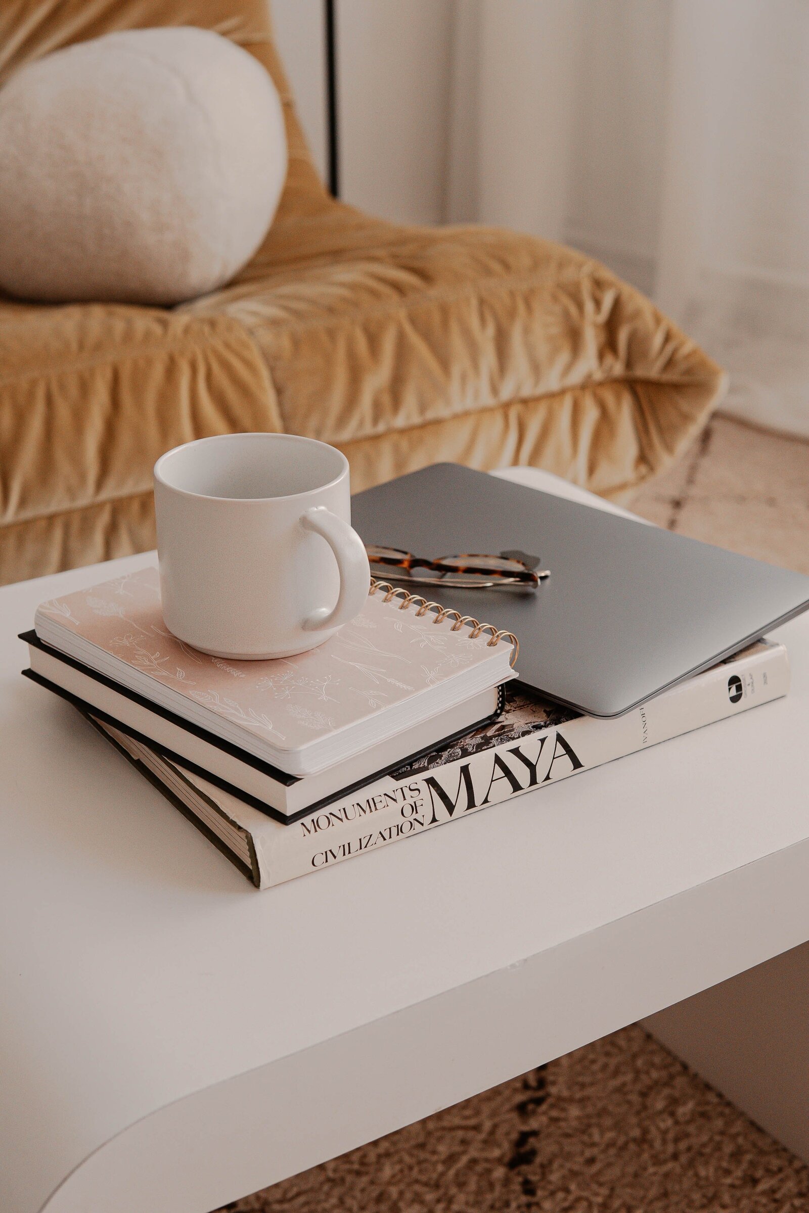 Coffee mug and coffee table books