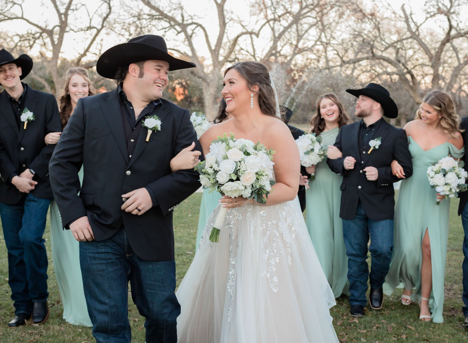 wedding party laughing