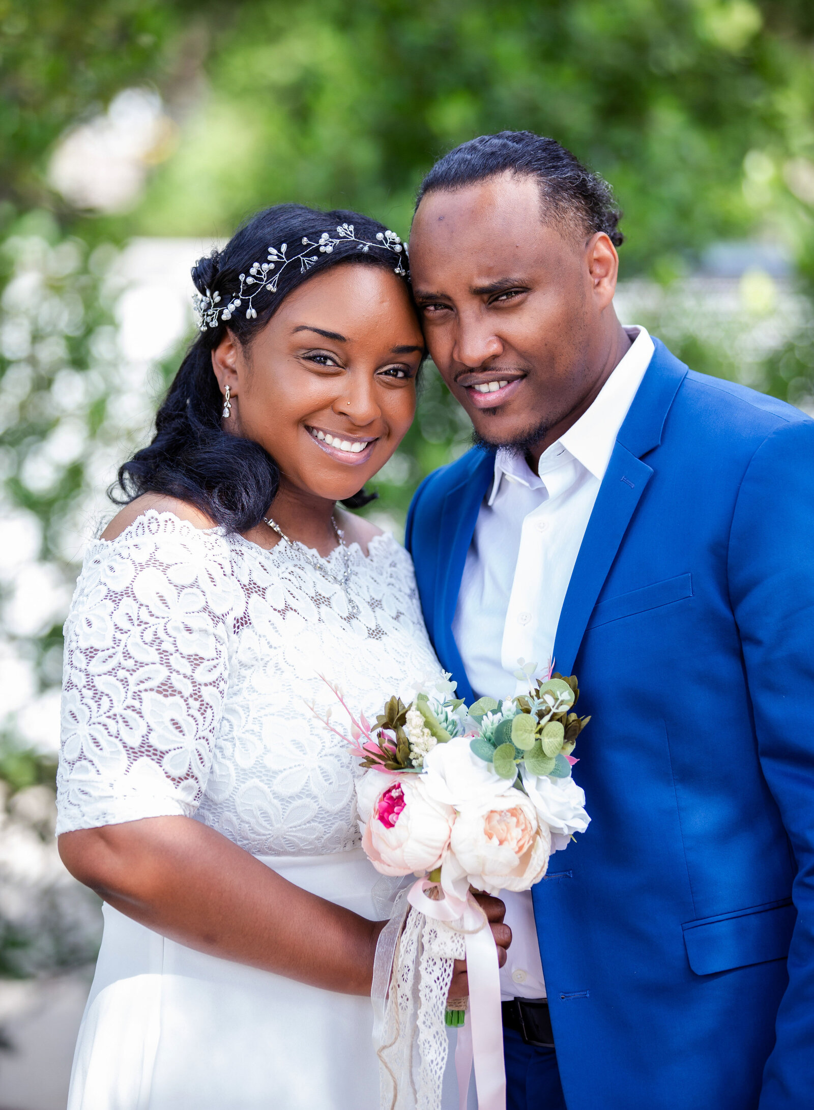 smiling bride and groom at courthouse