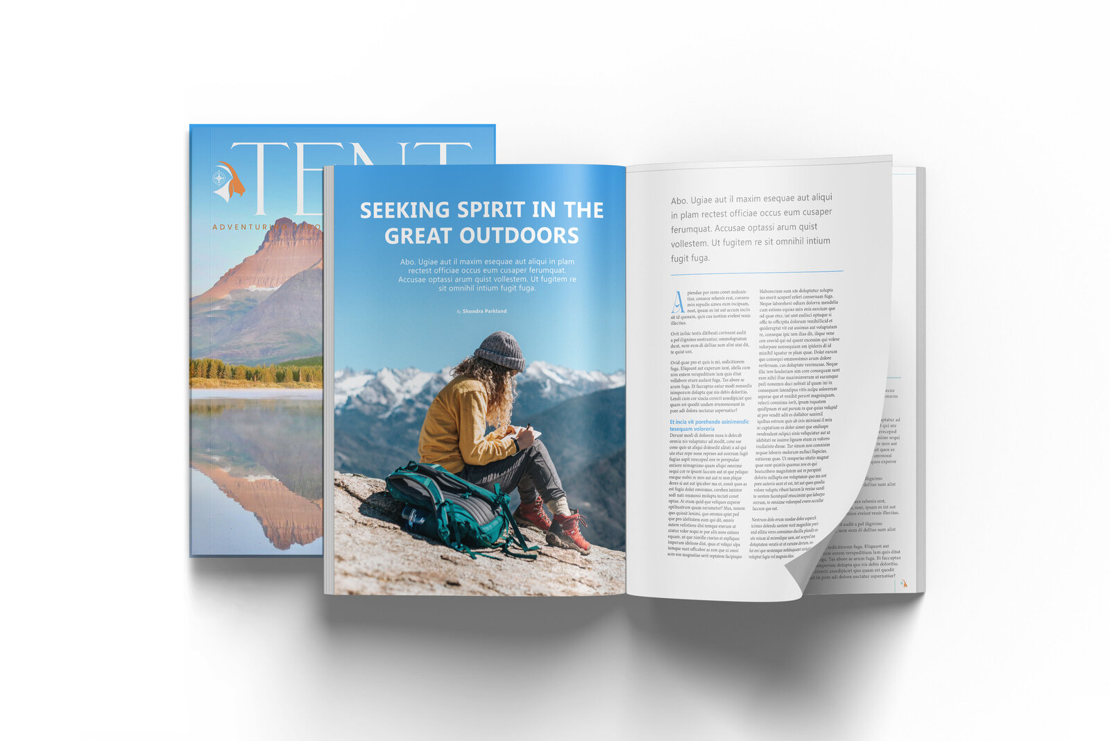 Magazine spread for tent outdoor publications.