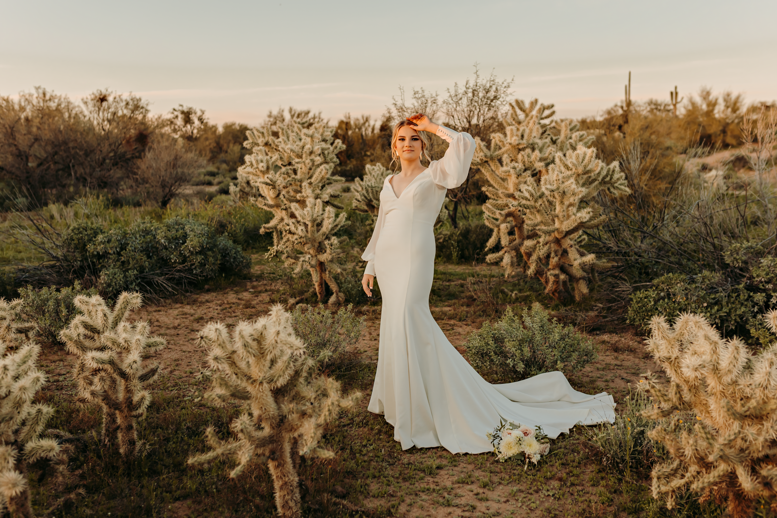 Bride taking in the desert
