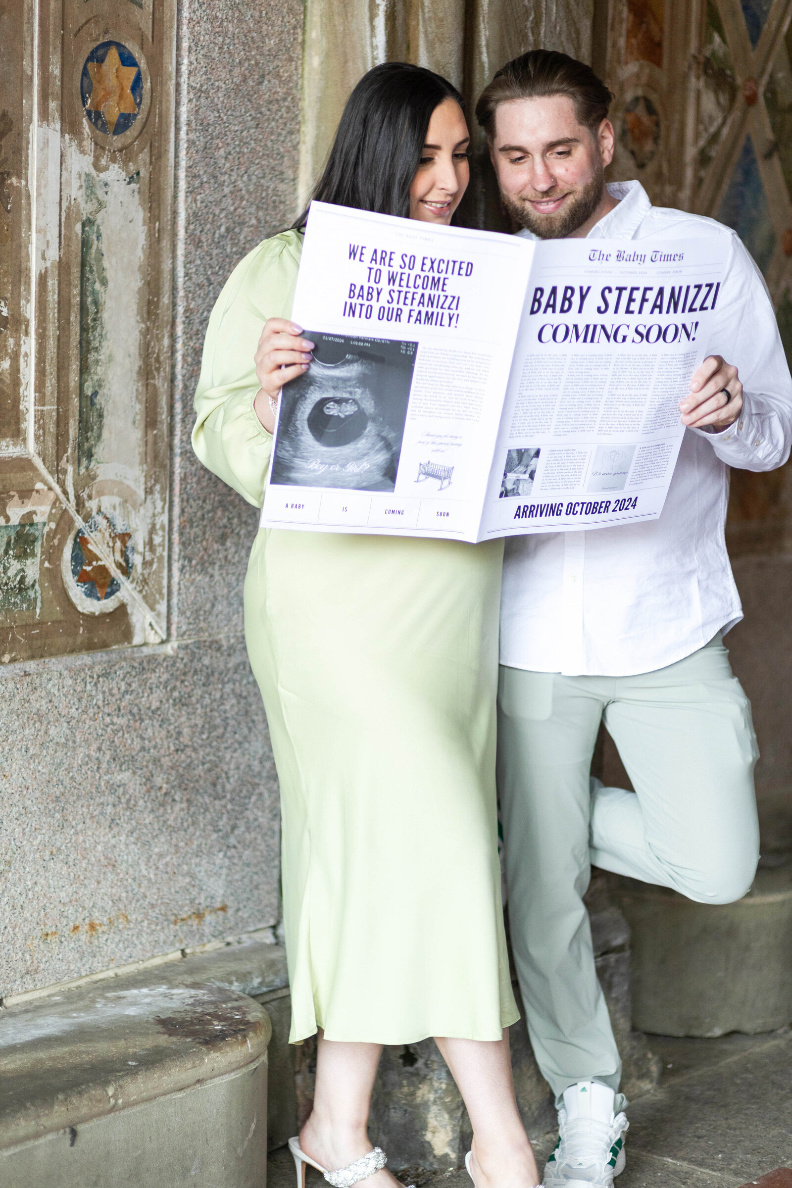 Newspaper baby announcement at Central Park