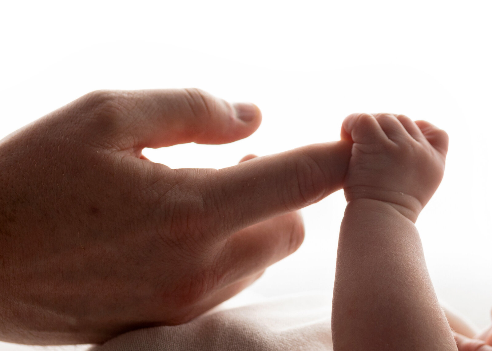 newborn's hand and daddy's hand