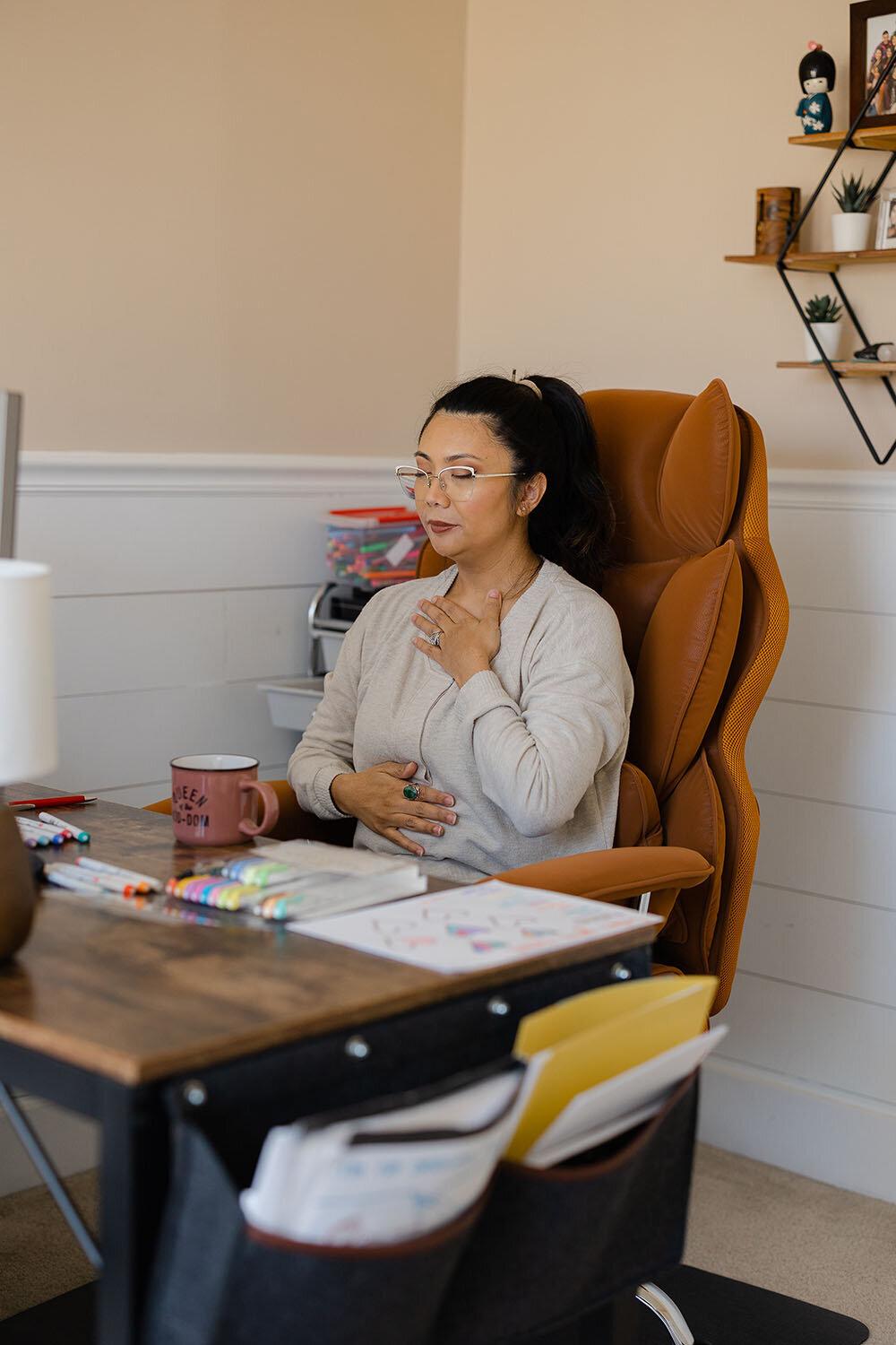 business owner taking a deep breath