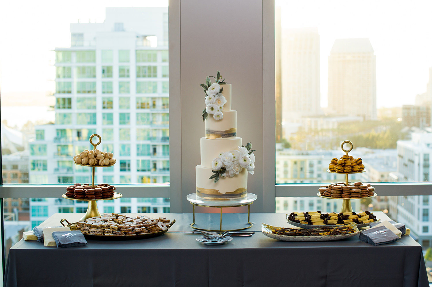Scrumptious dessert table display at the Ultimate Skybox