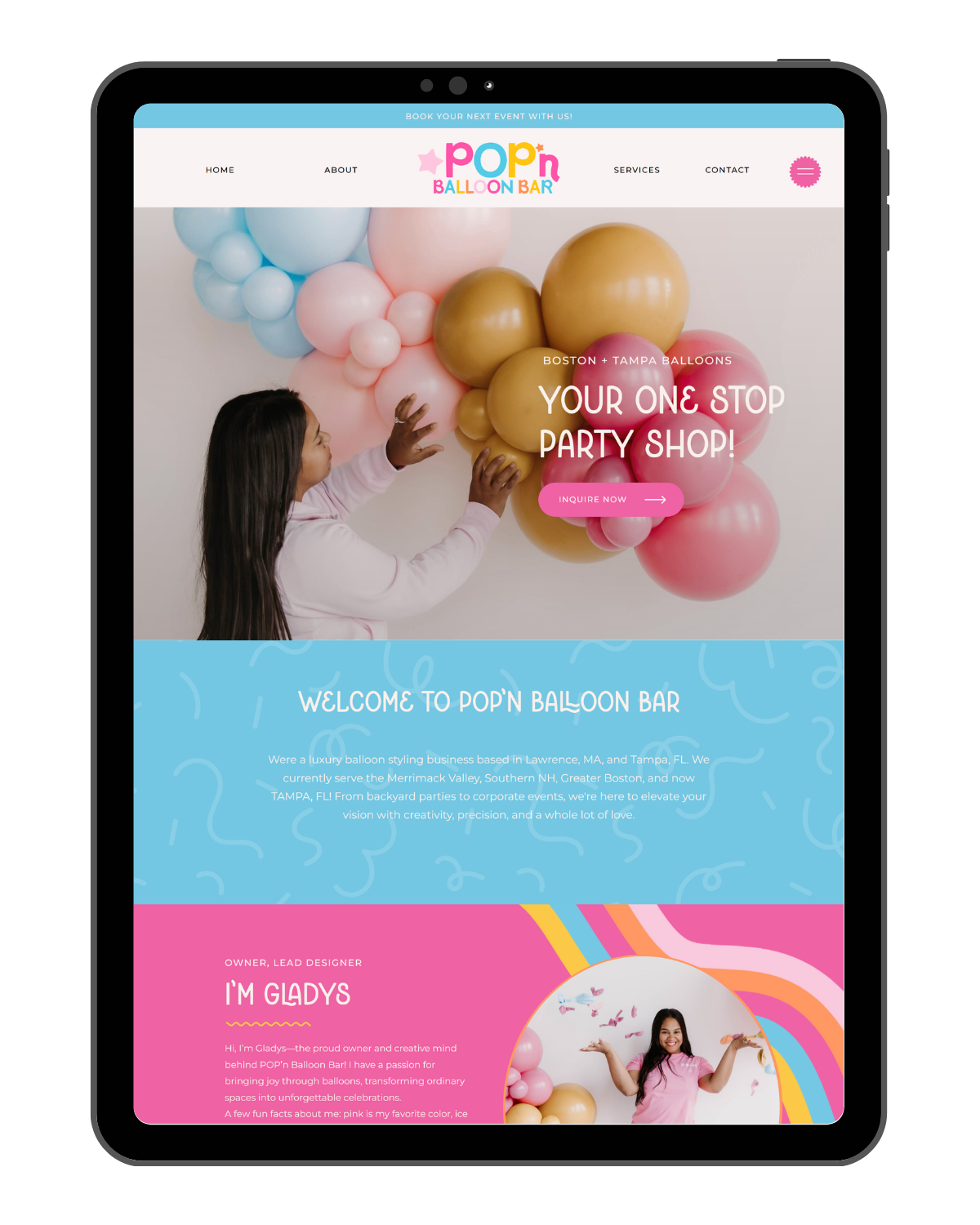 bright, bold, colorful website template for balloon artist or event planner