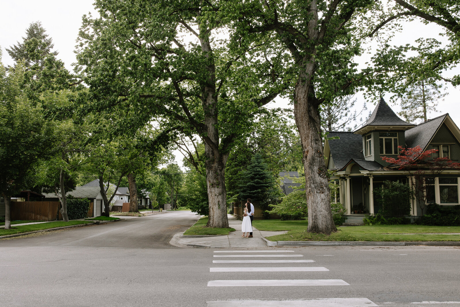 Laid-back couple enjoying post-elopement session near Coeur d'Alene city center