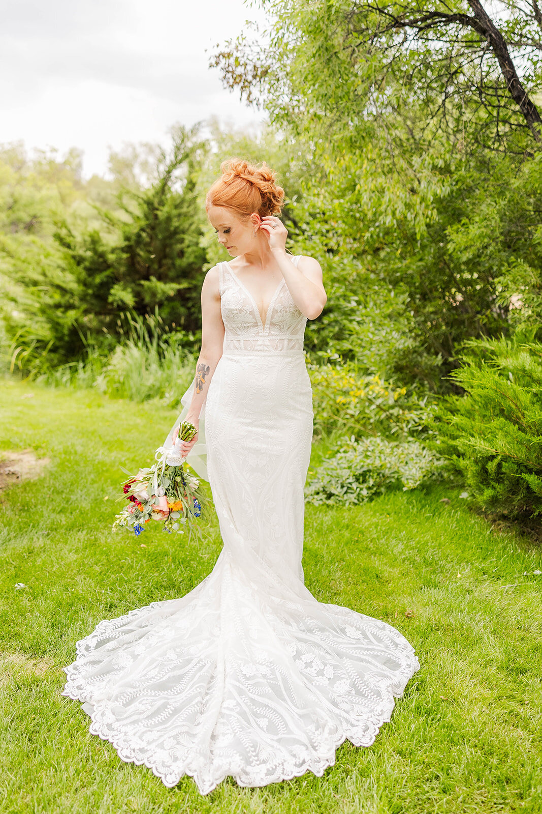 Bride posing on her wedding day in Cheyenne, Wyoming.