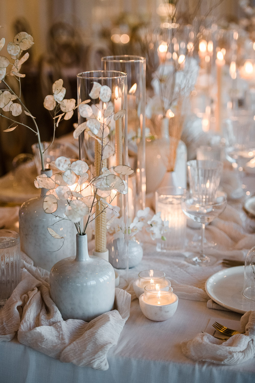 neutral color lunaria focused table settings