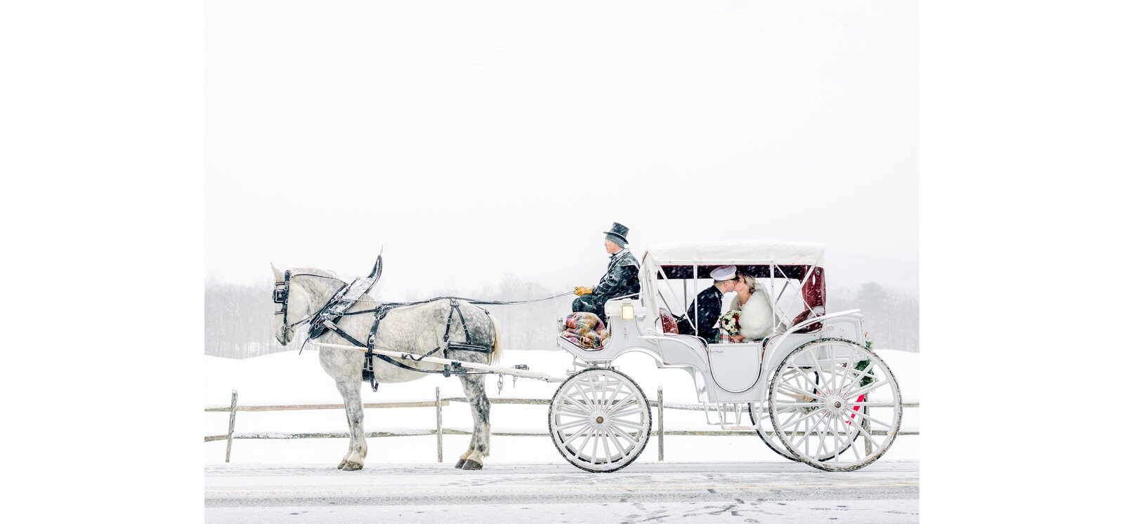 winter wedding carriage ride dorset vermont snow december