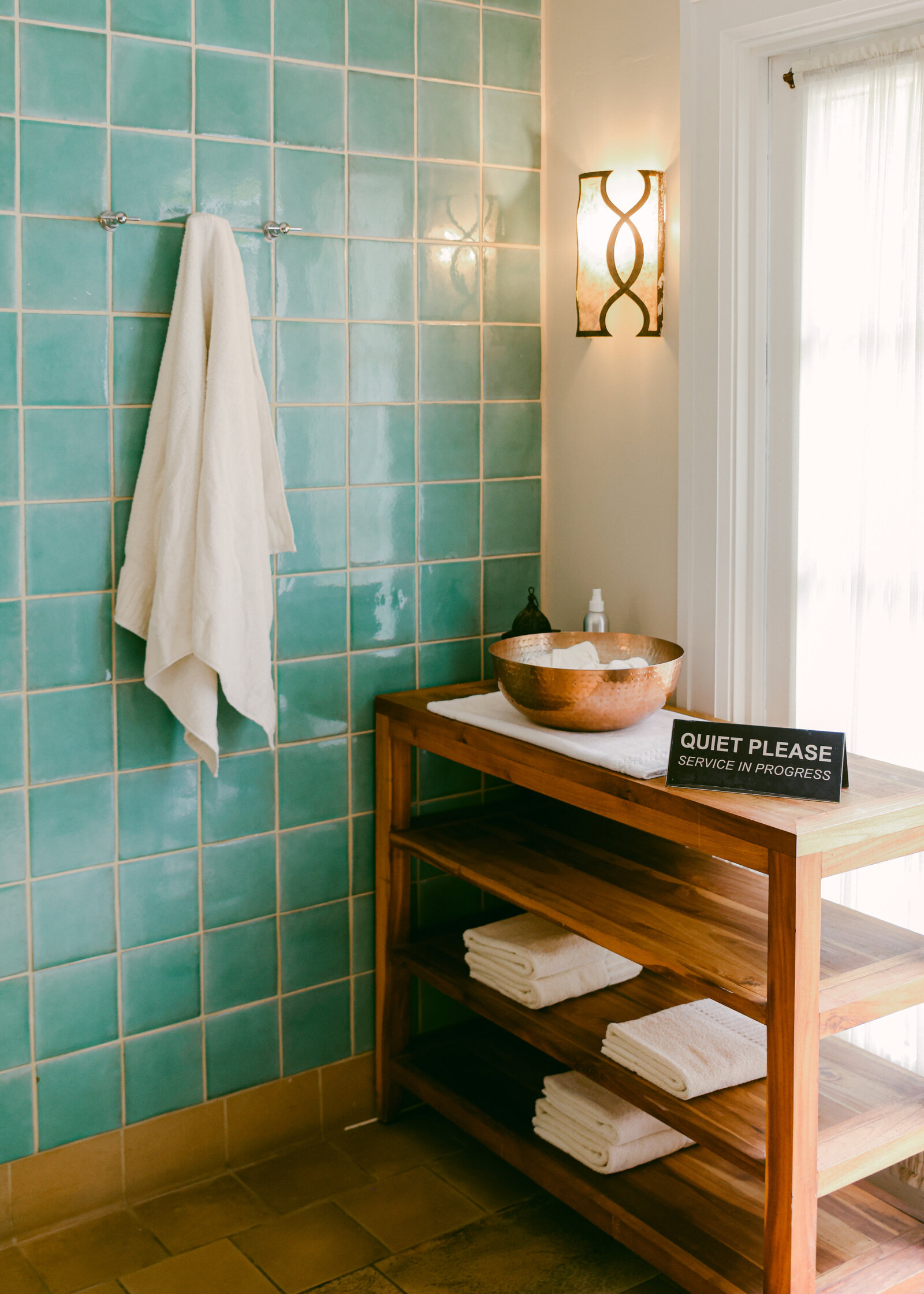 Turquoise Zellige Tile in Spa by hotel interior design photographer Chelsea Loren