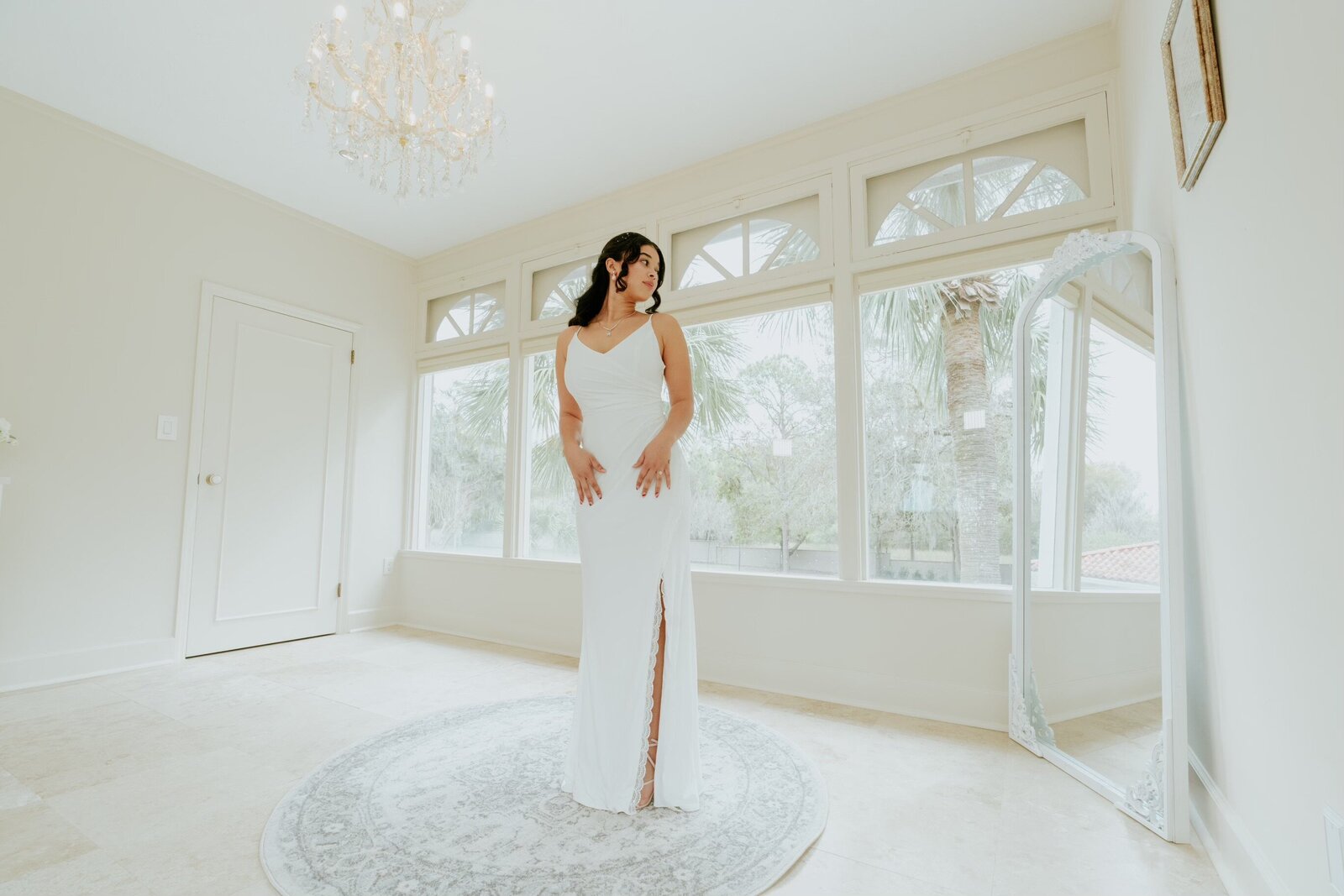 Bride looking in the mirror