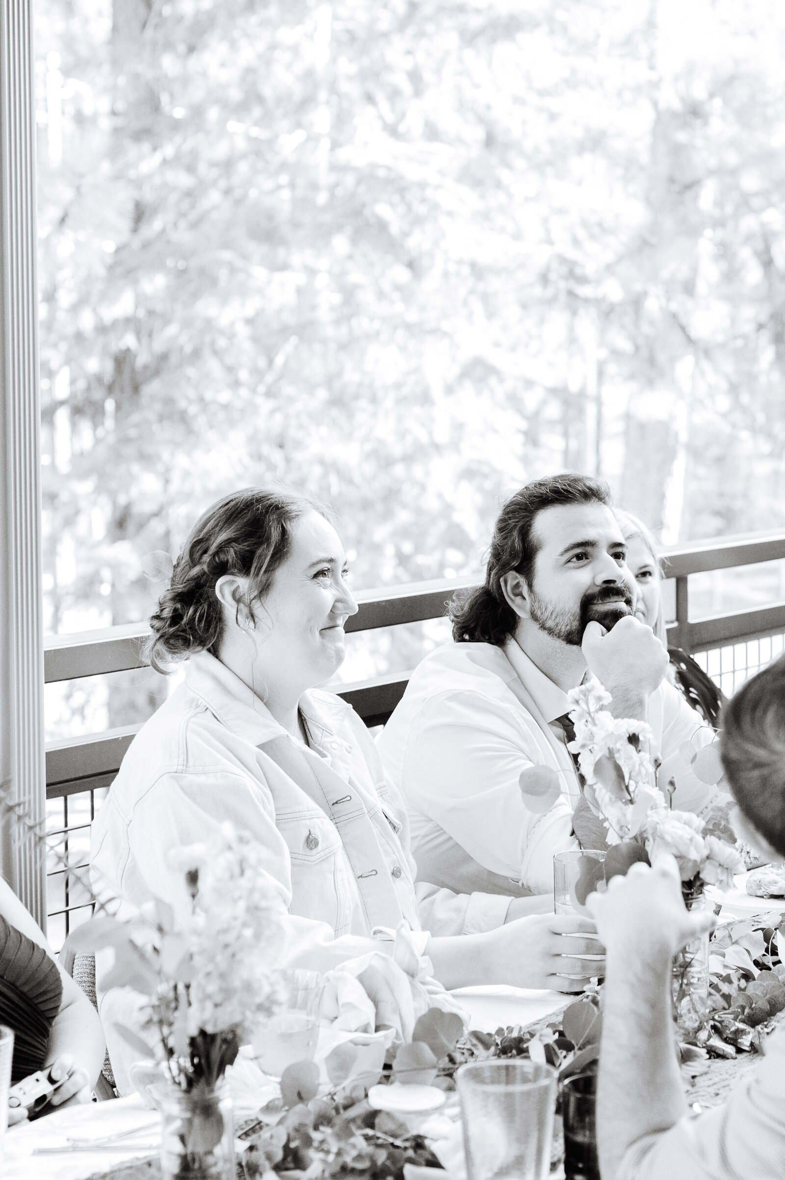 A couple celebrates their intimate elopement at a cabin at Big Bear Lake, California.