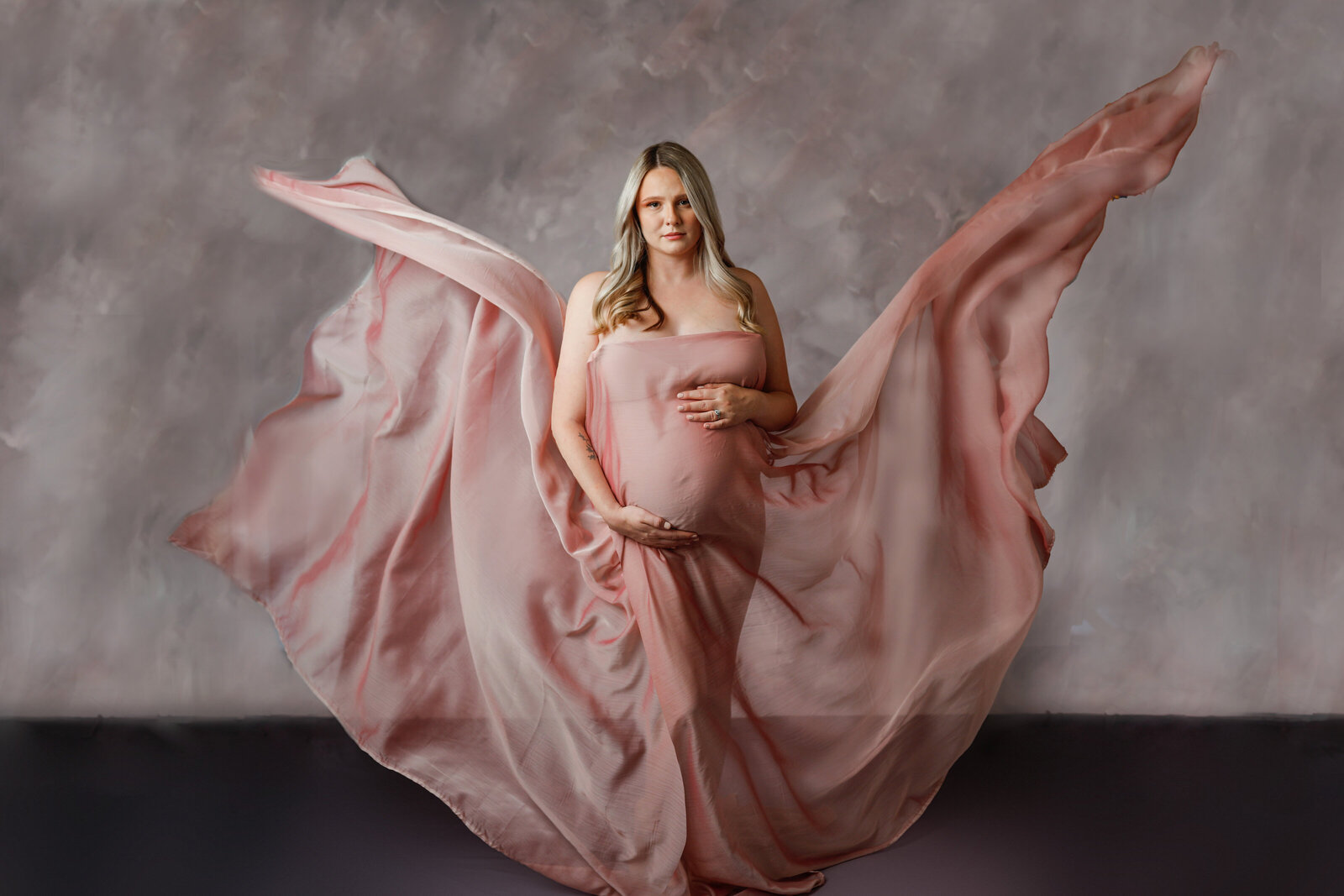 Studio-Maternity-Midwest-Olivia-Acton-Pink-Sheer-fabric-toss
