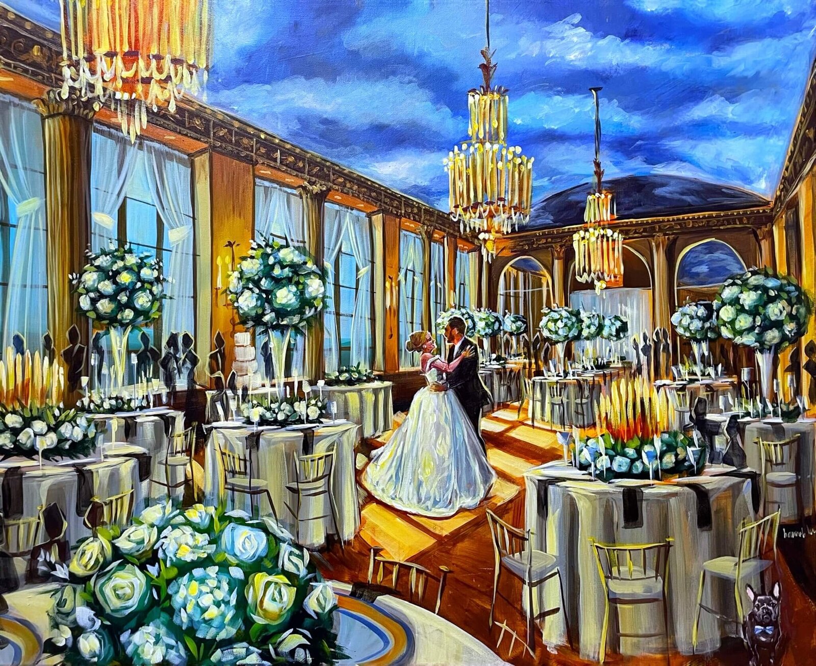 NY Marriot Syracuse Downtown wedding reception painting of first dance - Mendiolas