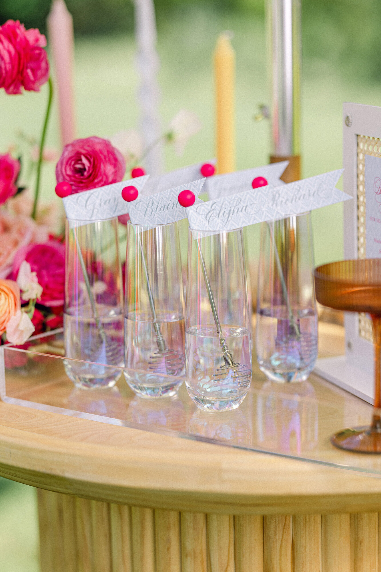 custom calligraphy for champagne flutes in washington dc